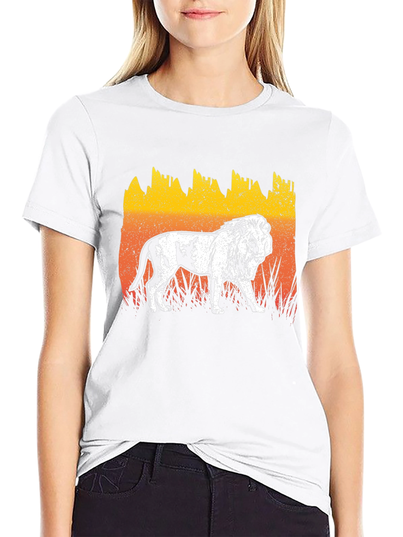 Lion Graphic Tee - Distressed Sunset Design