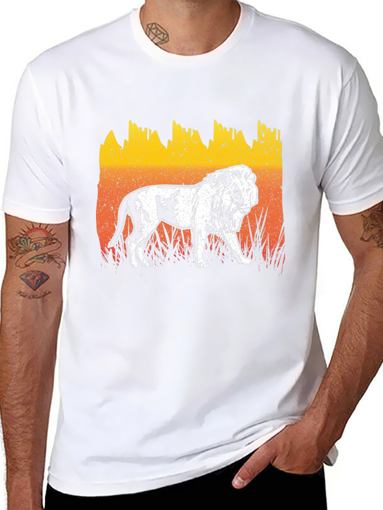 Lion Graphic Tee - Distressed Sunset Design