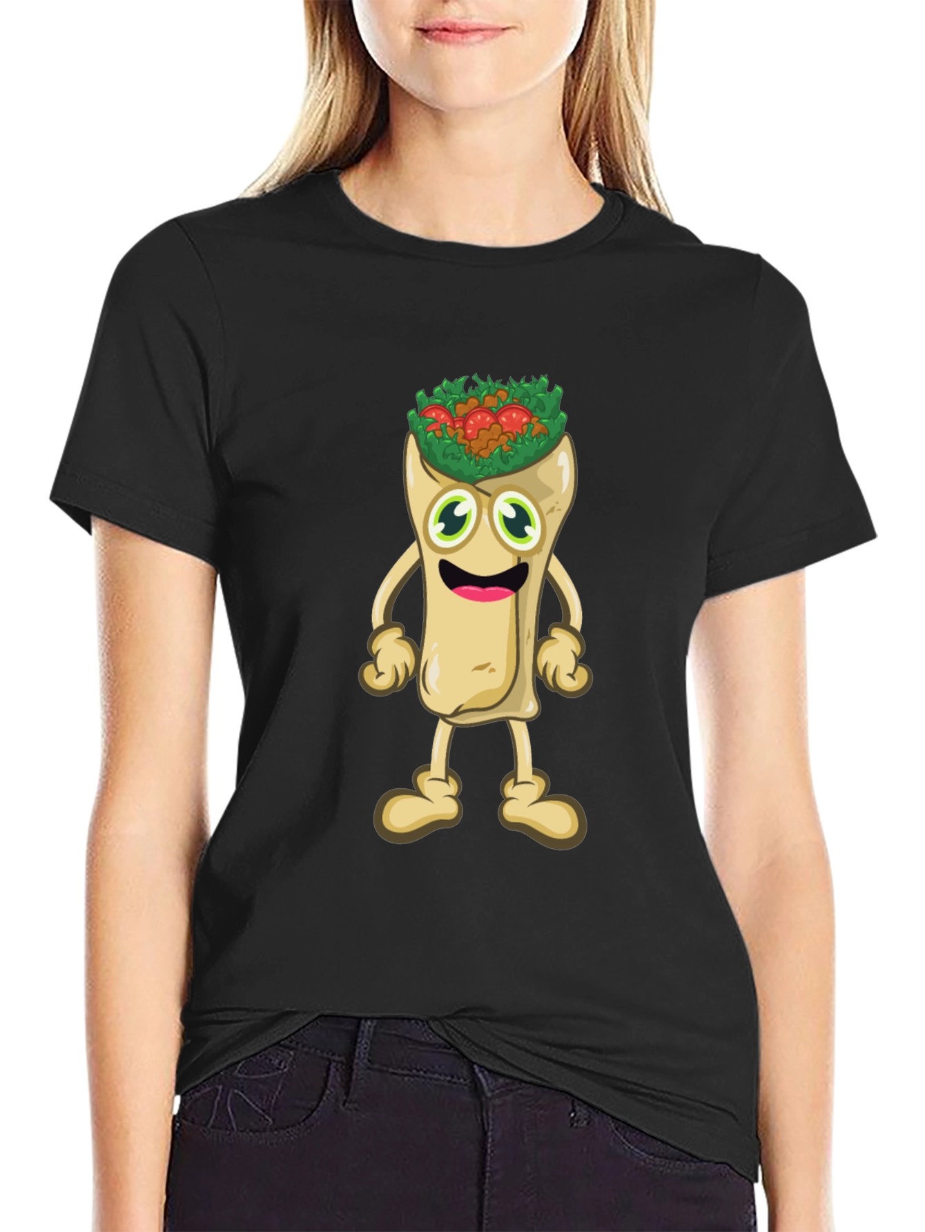 Funny Cartoon Burrito T-Shirt - Black