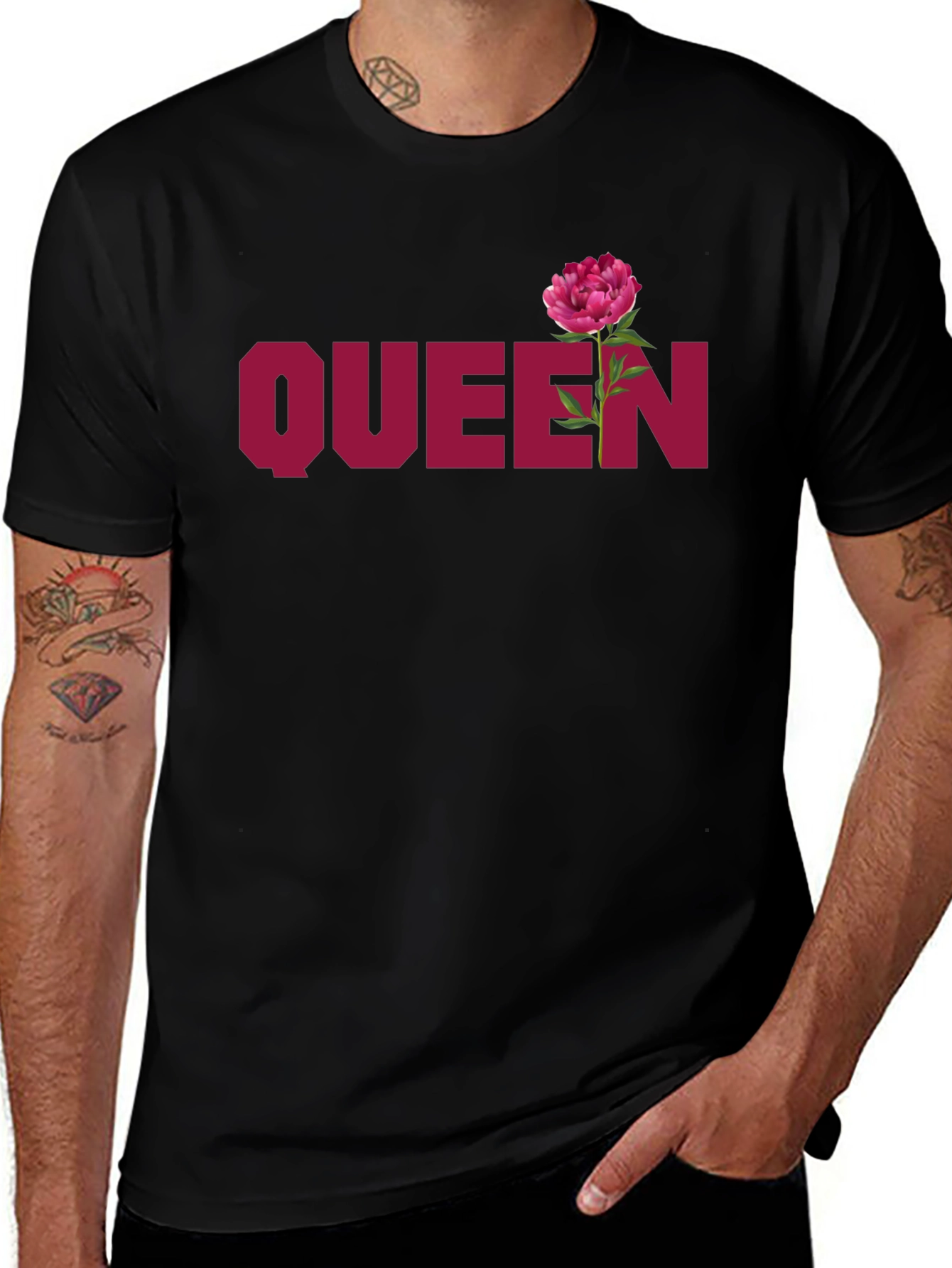 Queen Flower Graphic Black T-Shirt