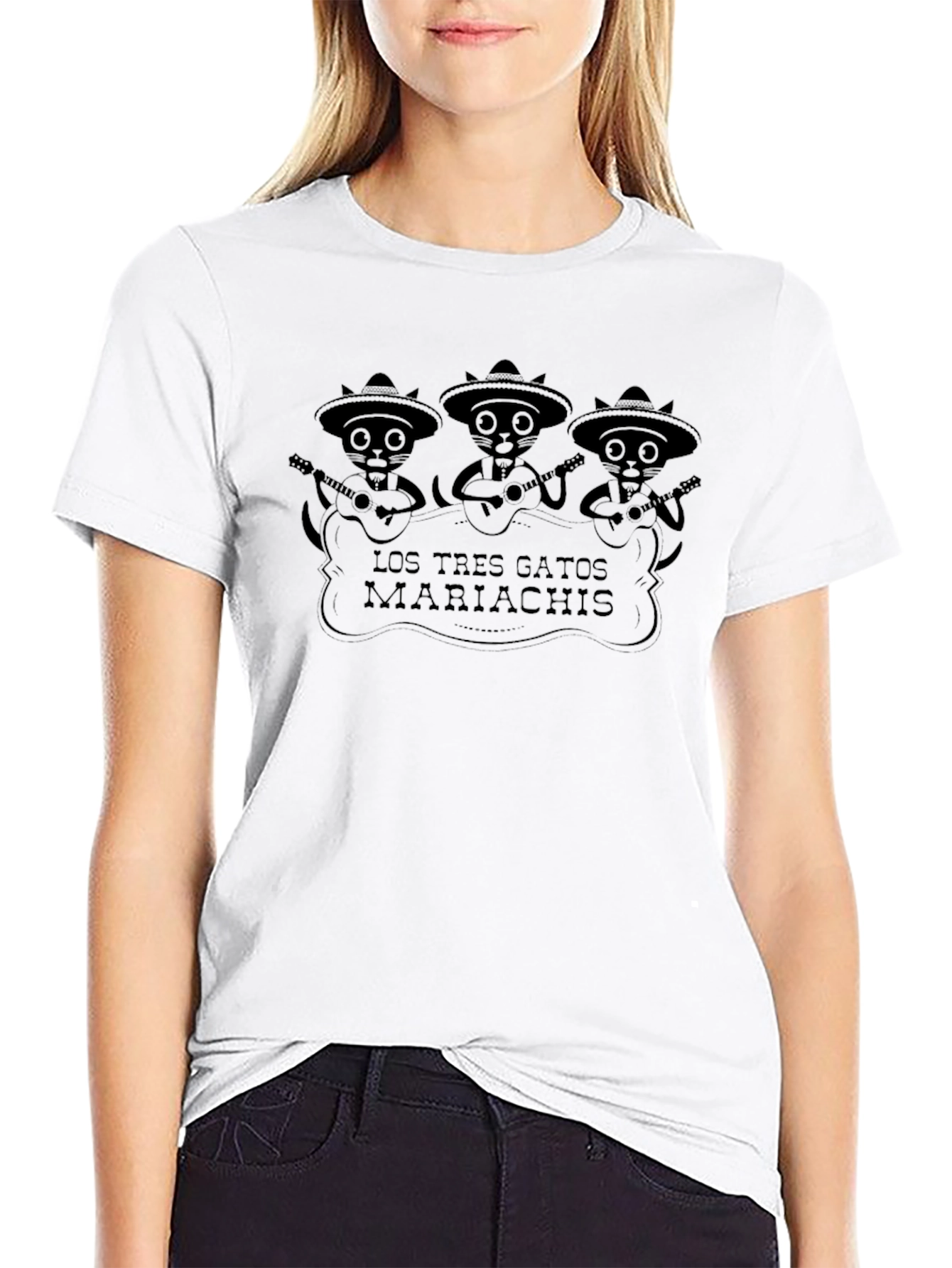 Los Tres Gatos Mariachis Black Graphic Tee