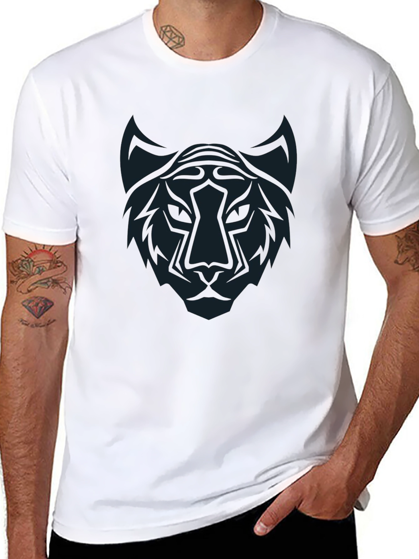Black T-Shirt with Abstract Tiger Graphic Tee