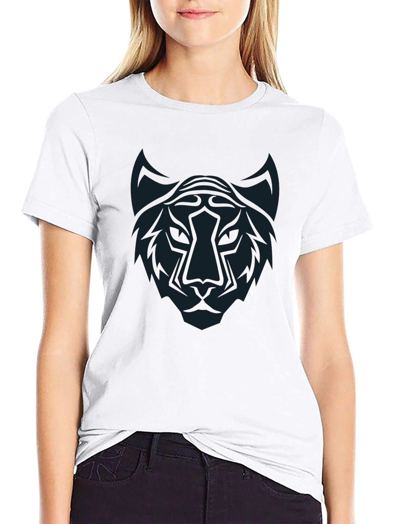 Black T-Shirt with Abstract Tiger Graphic Tee