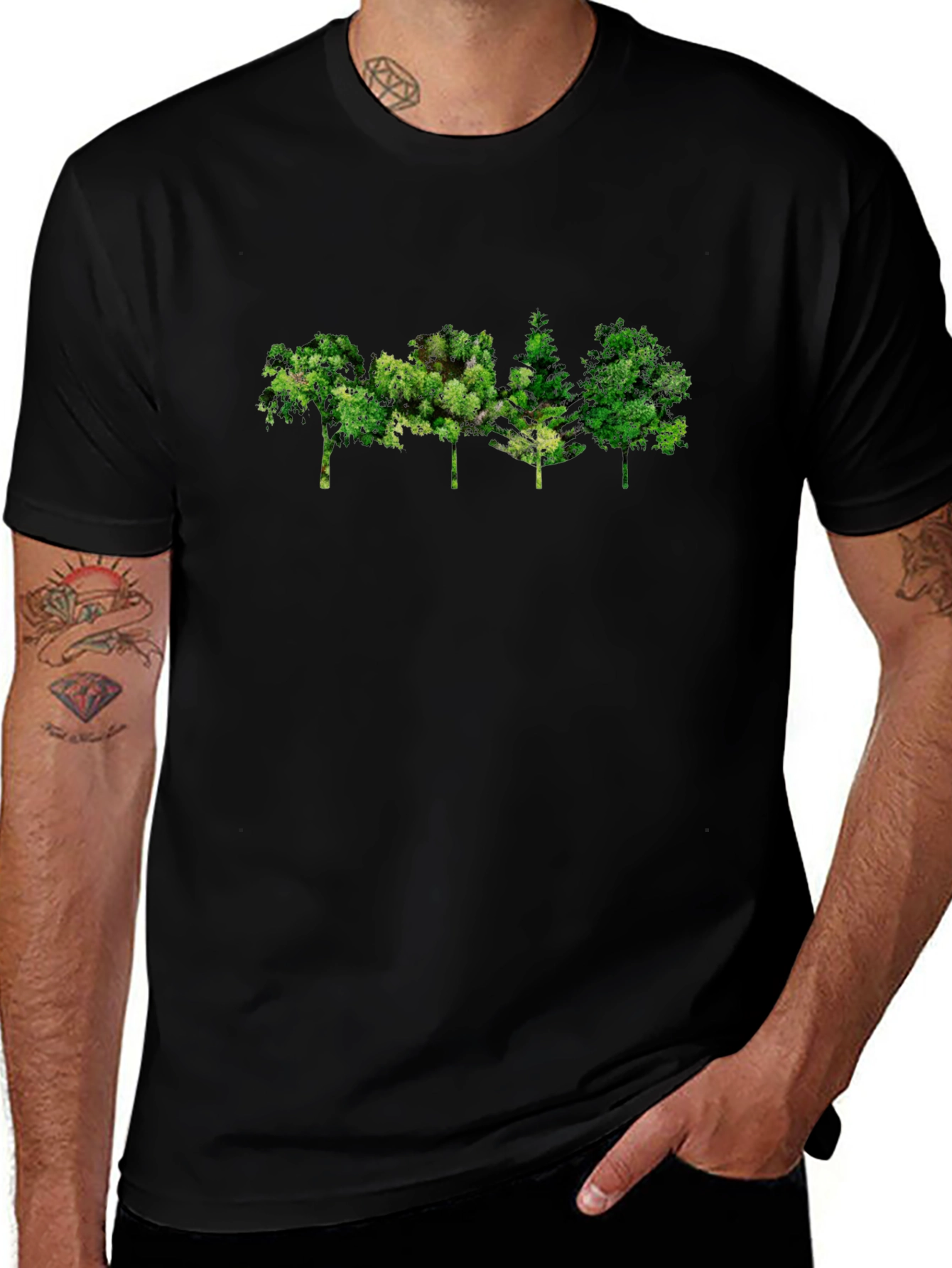 Mens Black Tree Graphic Tee - Nature Inspired Design