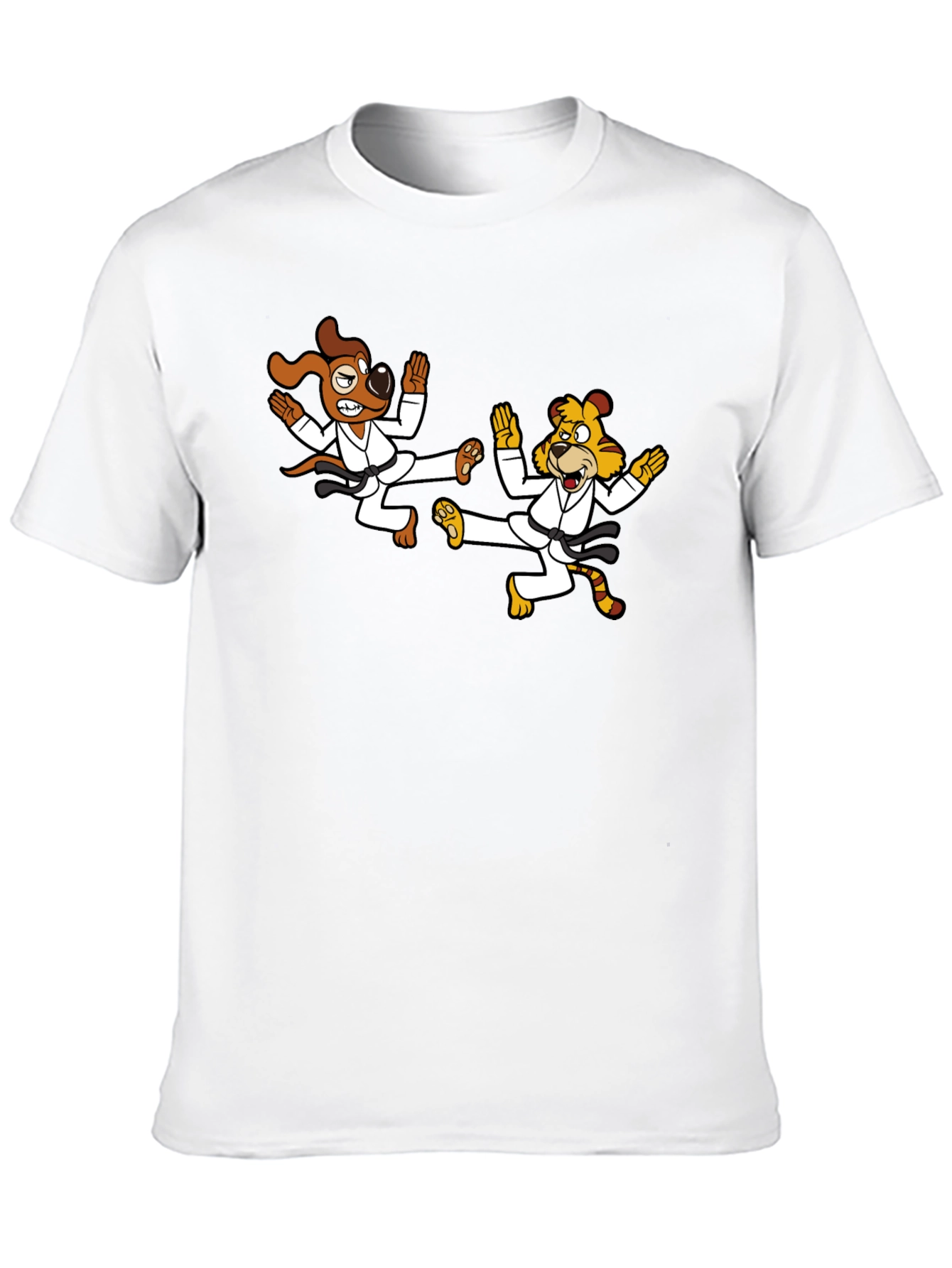 Karate Dog & Tiger Black T-Shirt