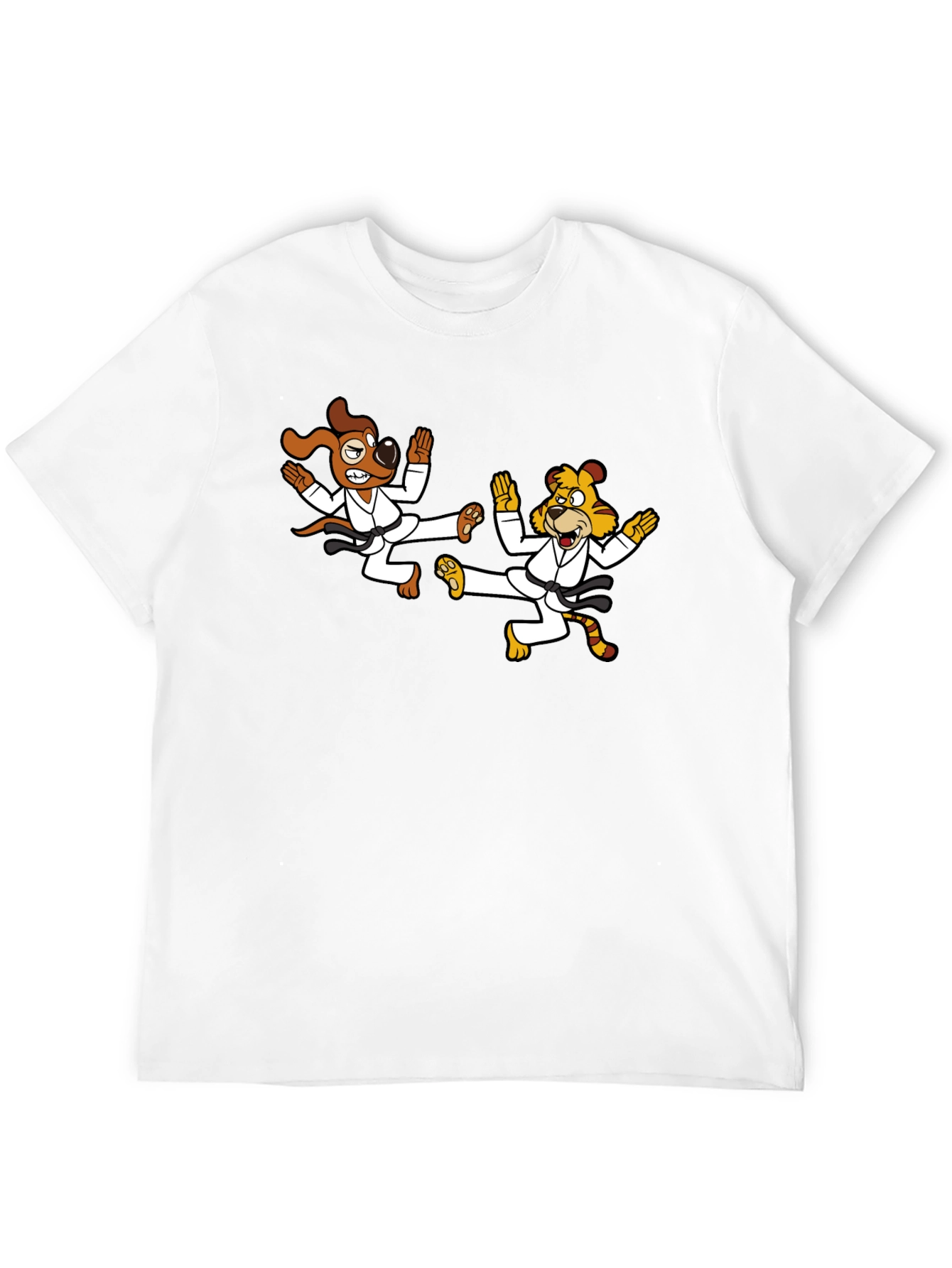 Karate Dog & Tiger Black T-Shirt