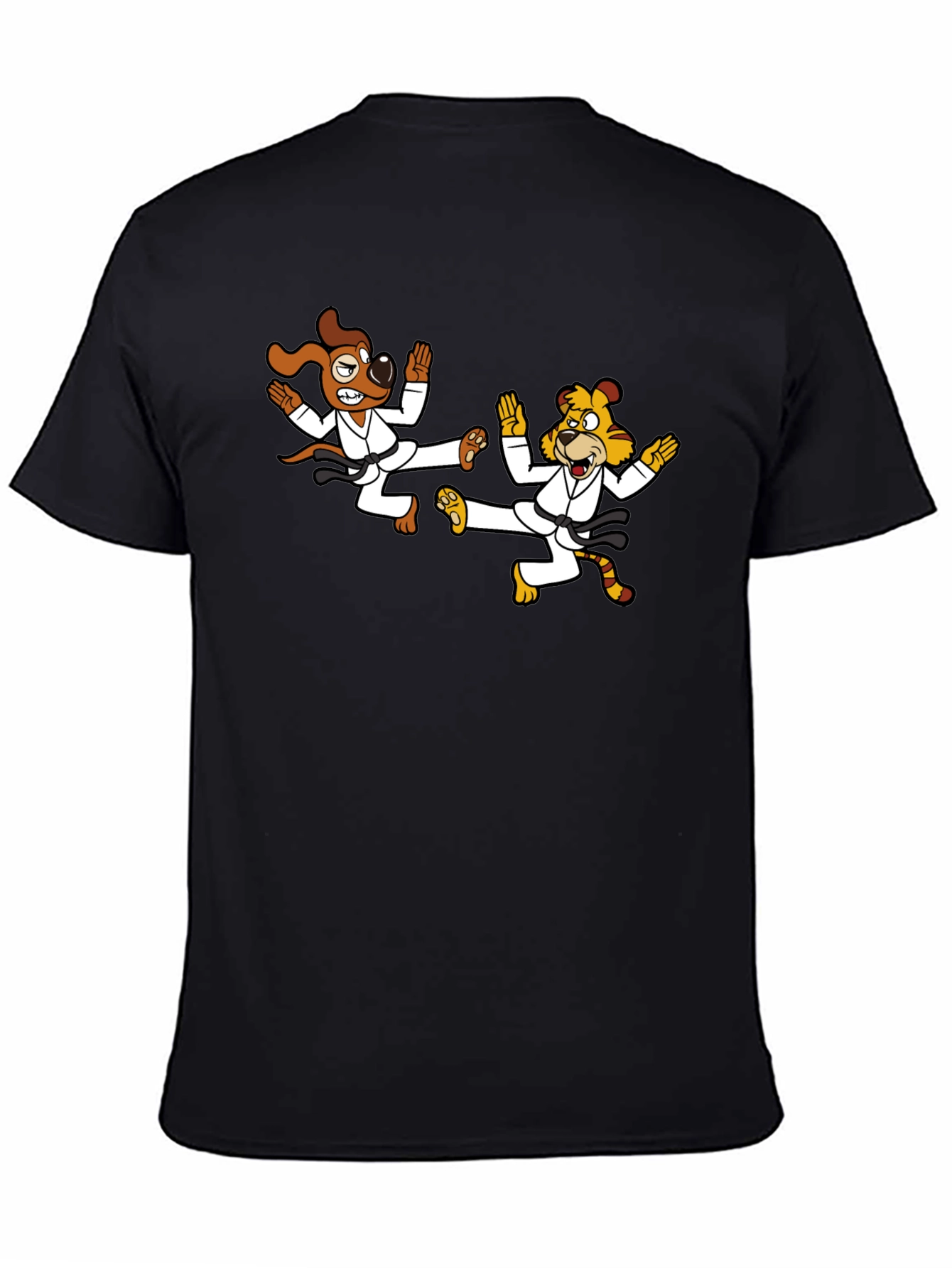 Karate Dog & Tiger Black T-Shirt