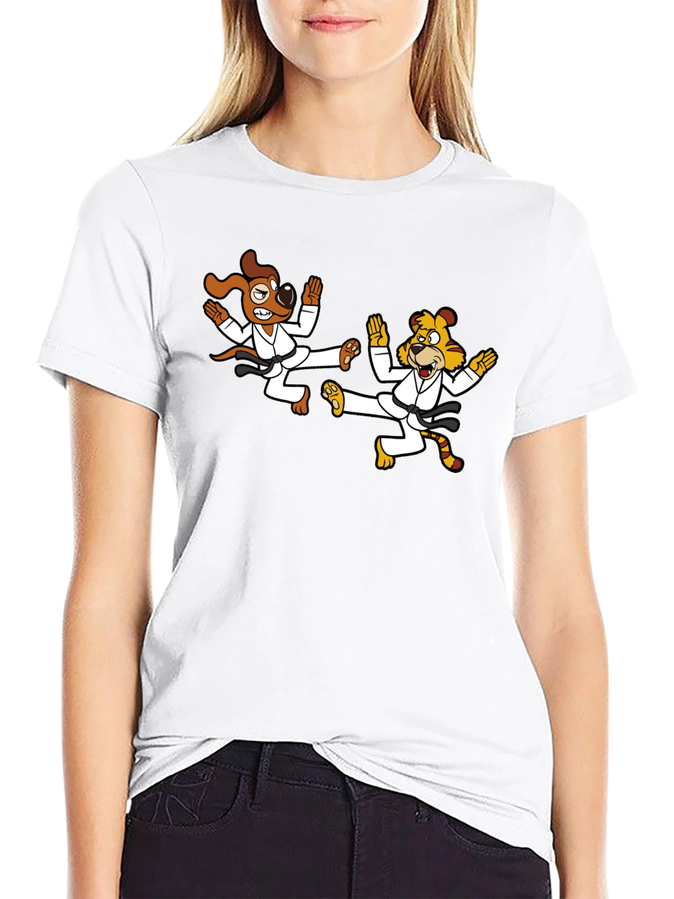 Karate Dog & Tiger Black T-Shirt