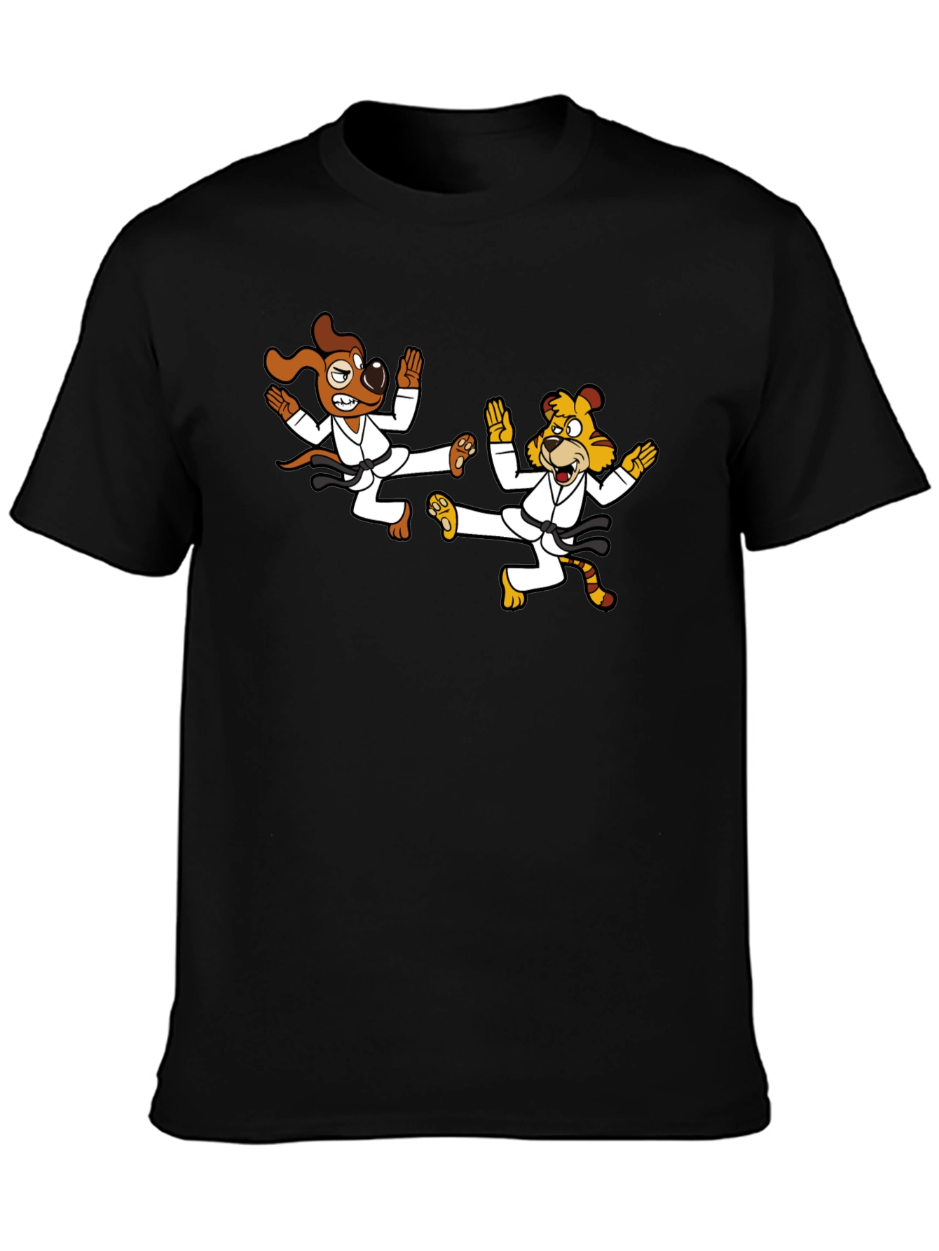 Karate Dog & Tiger Black T-Shirt