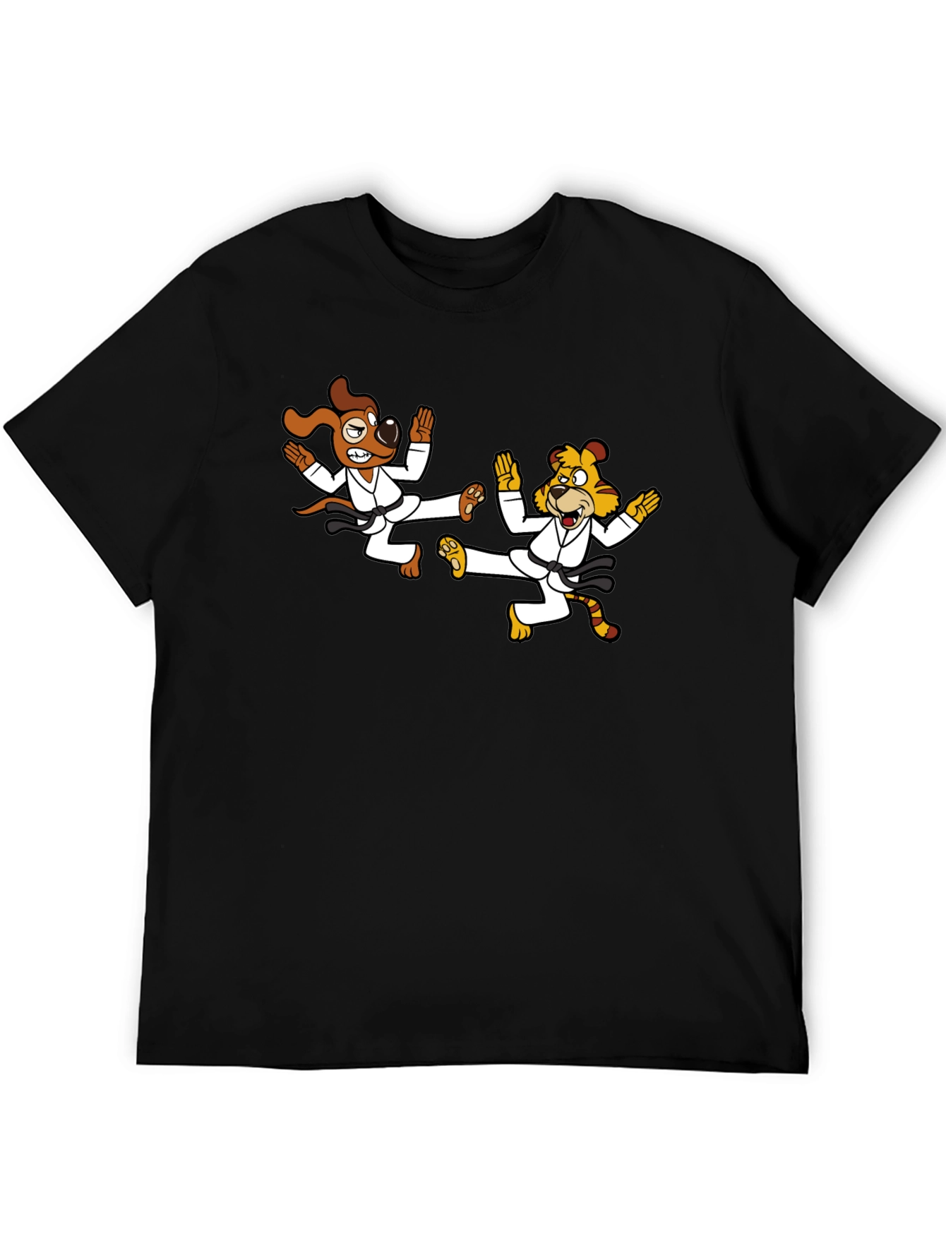 Karate Dog & Tiger Black T-Shirt