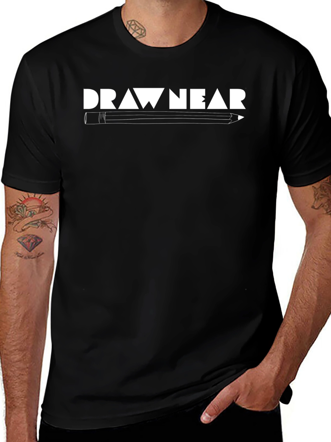 Draw Near Graphic Tee - Black Cotton T-Shirt
