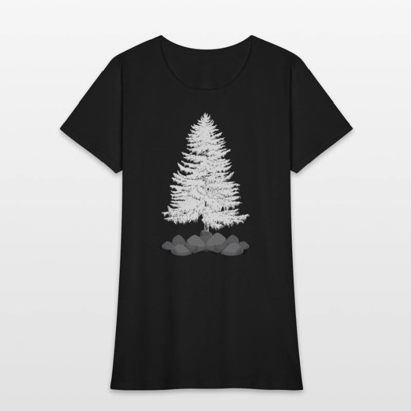 Coniferous tree on a stone hill