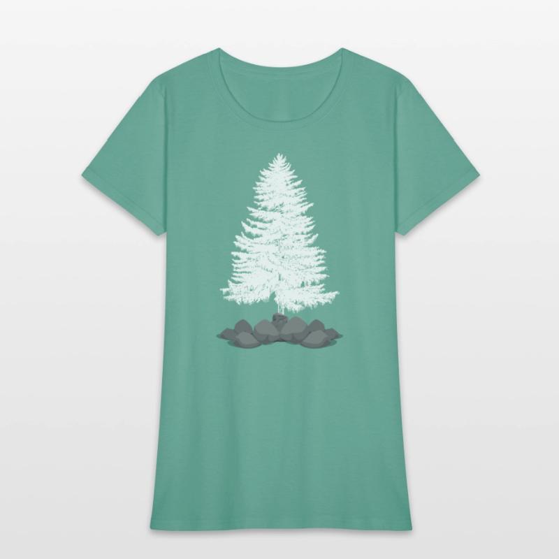 Coniferous tree on a stone hill