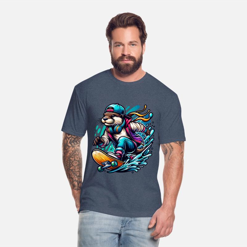 Cool Otter Skateboarding with Headphones Vibrant