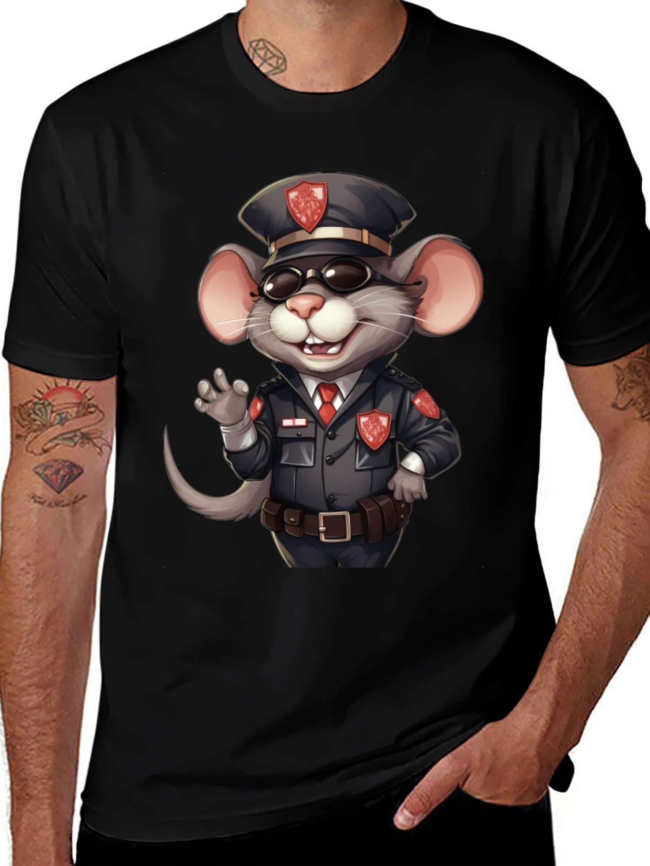 Cartoon Police Mouse Graphic T-Shirt