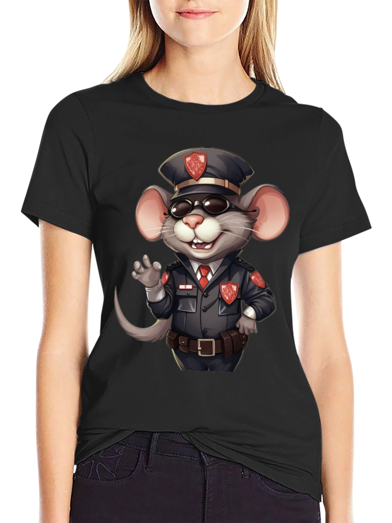 Cartoon Police Mouse Graphic T-Shirt