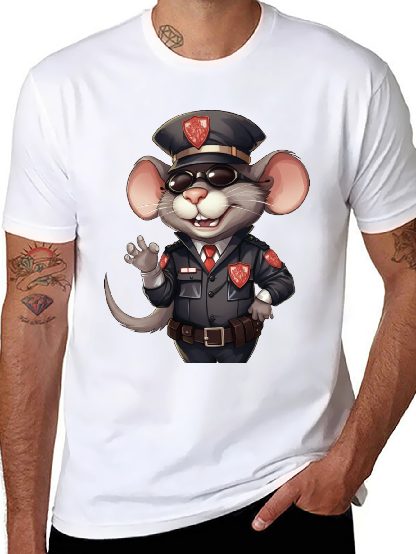 Cartoon Police Mouse Graphic T-Shirt