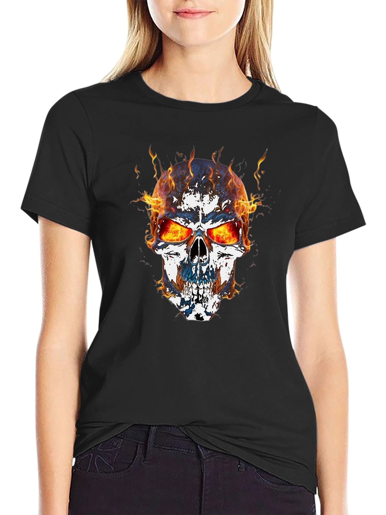 Flaming Skull Graphic T-Shirt - Mens Black Tee