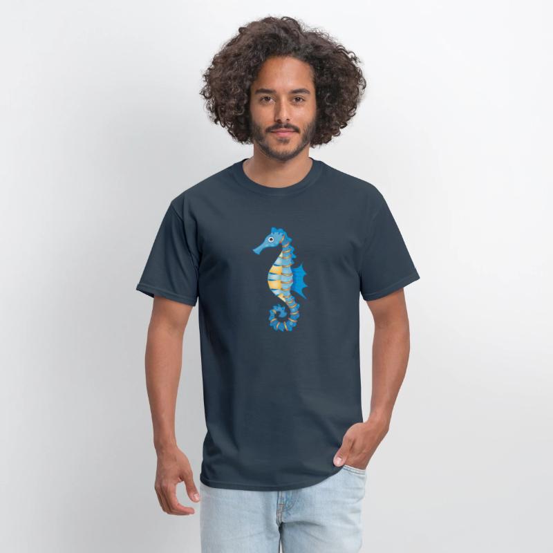 cute blue seahorse in comic style