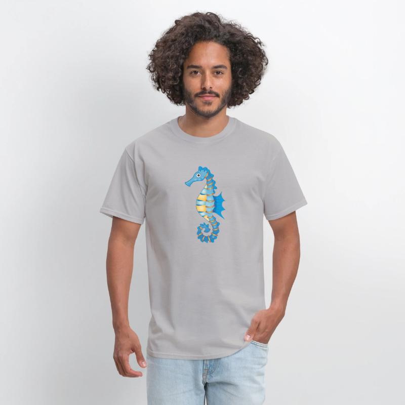 cute blue seahorse in comic style