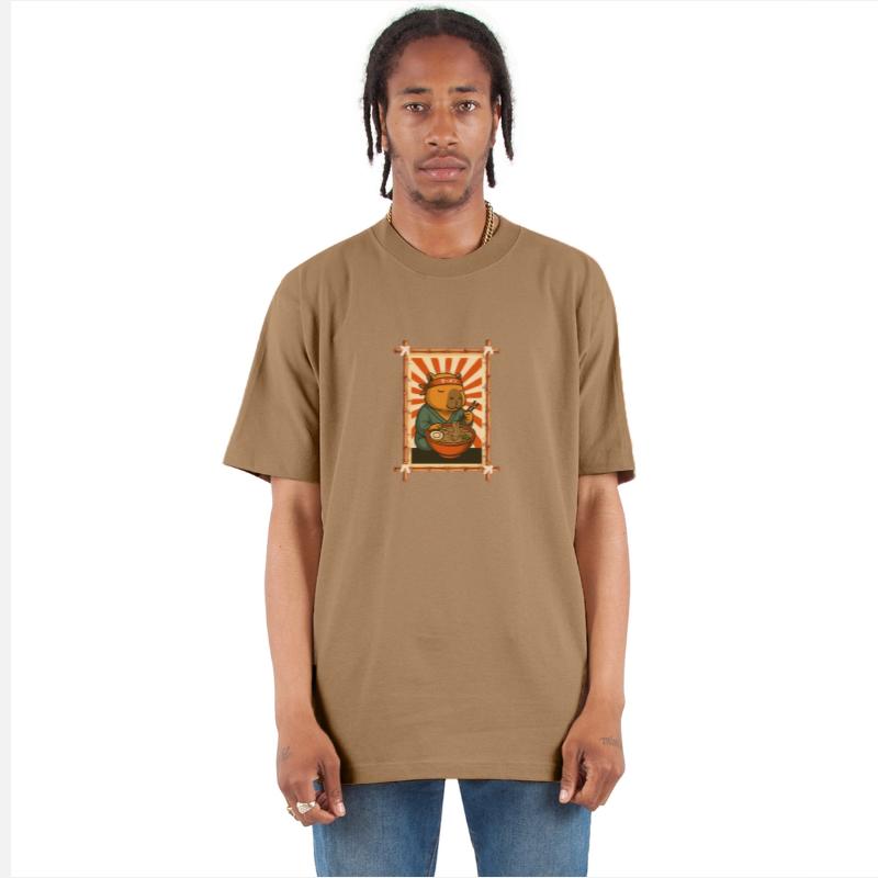 Cute Capybara Eating Ramen Art in Bamboo Frame