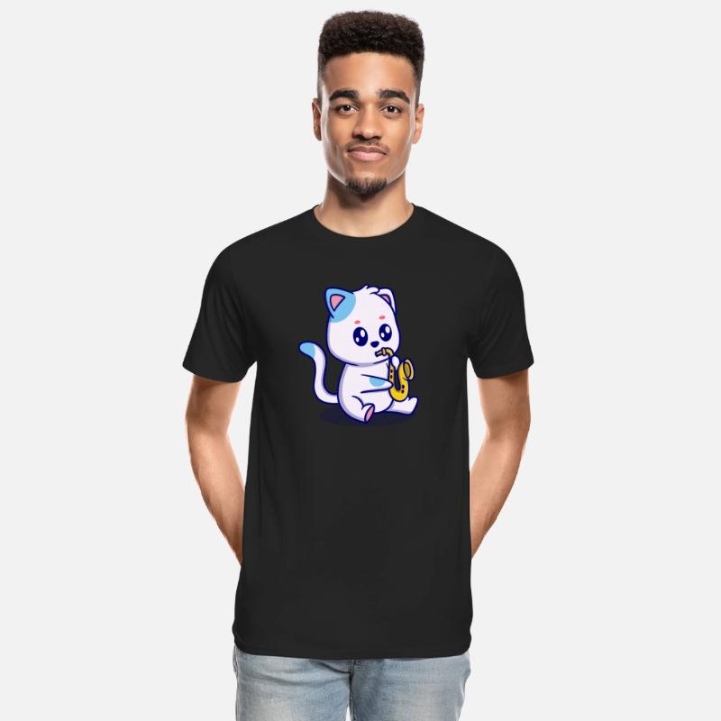 cute cat with trumpet cartoon icon illustration
