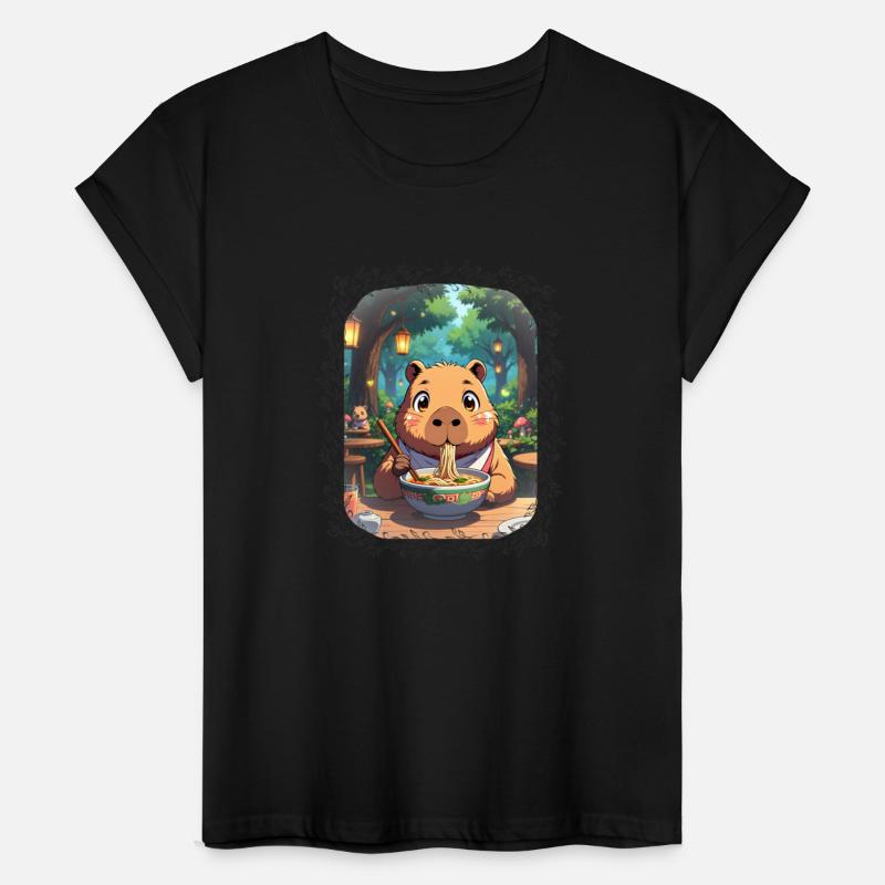 Cute Kawaii Capybara Eating Ramen Art in Forest