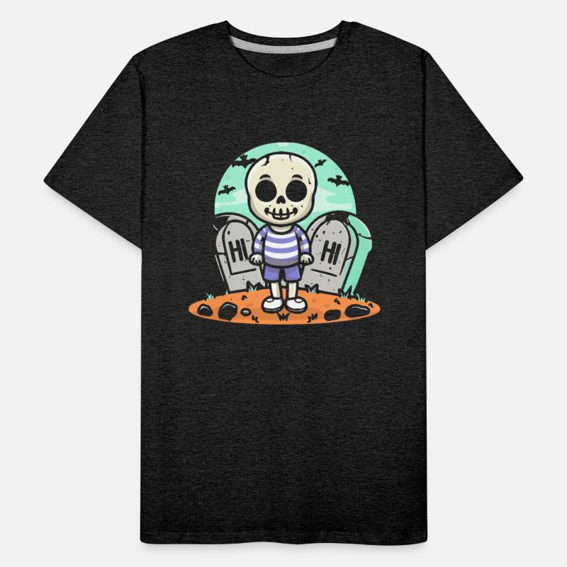 Cute skeleton boy in the graveyard saying hi