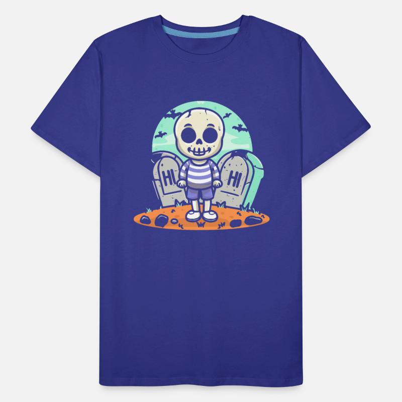 Cute skeleton boy in the graveyard saying hi