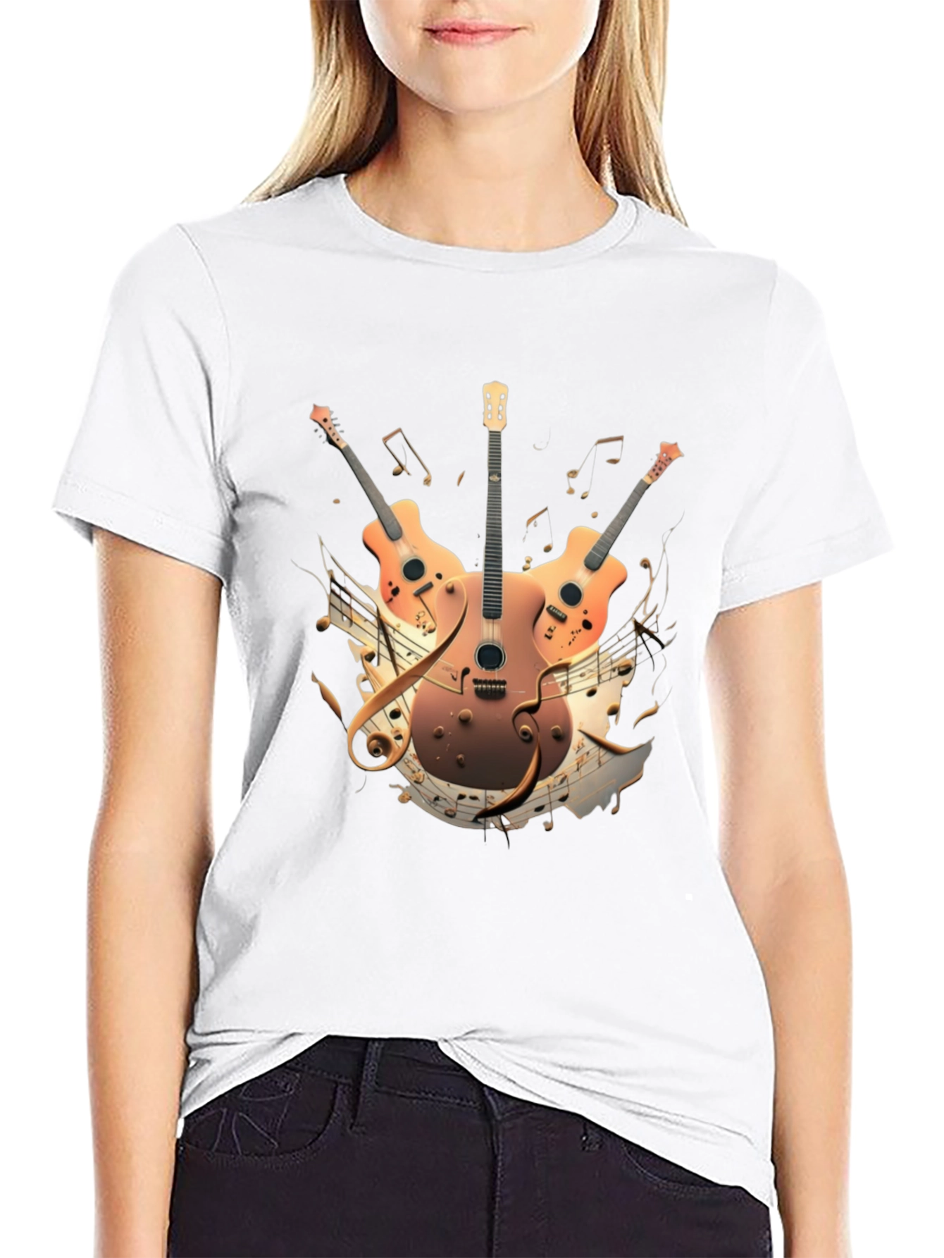 Musical Guitar Print Black T-Shirt