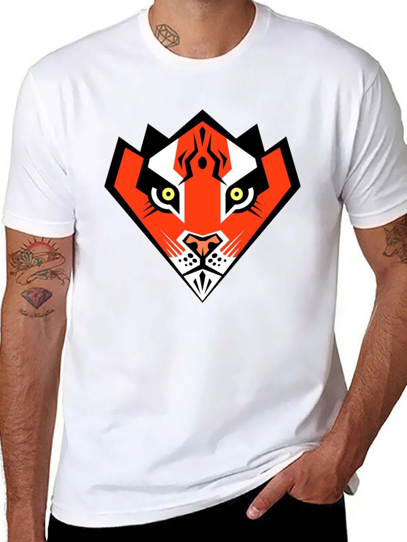 Geometric Tiger Graphic Print Mens Black T-Shirt