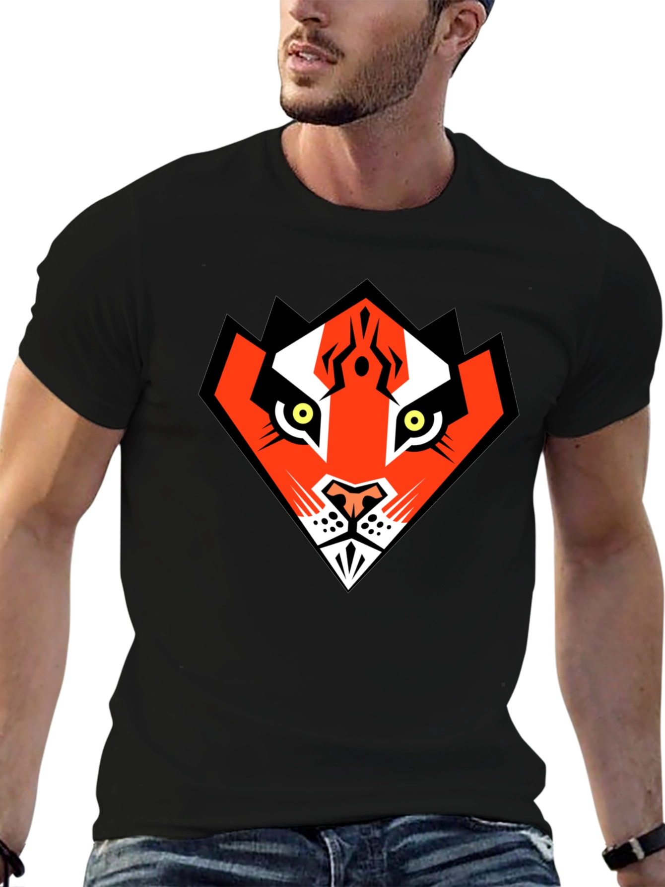 Geometric Tiger Graphic Print Mens Black T-Shirt