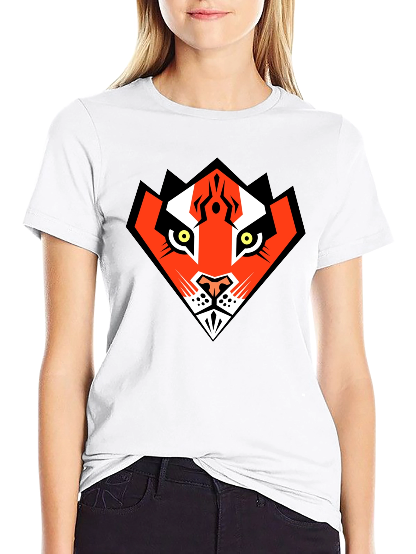 Geometric Tiger Graphic Print Mens Black T-Shirt