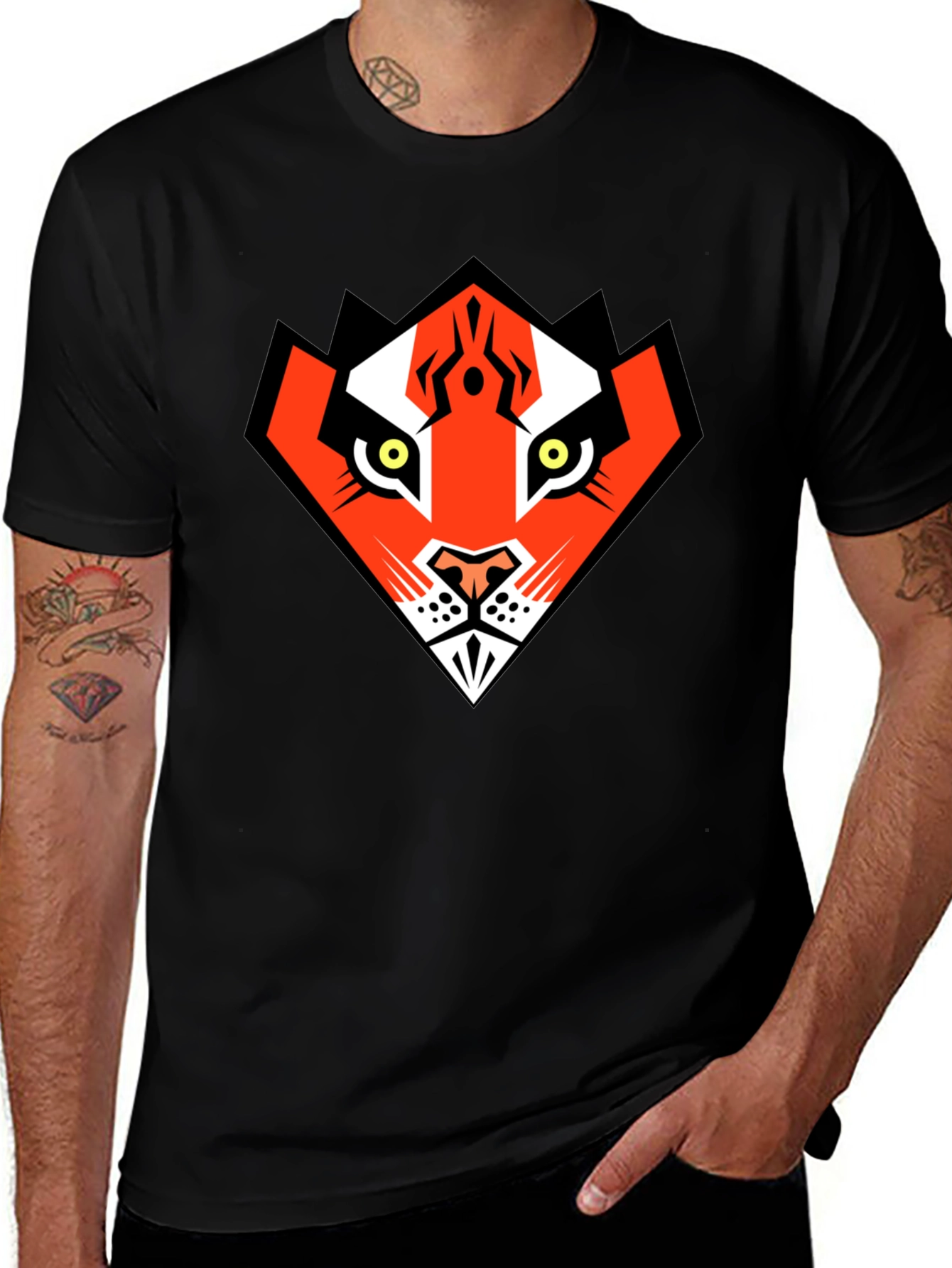 Geometric Tiger Graphic Print Mens Black T-Shirt