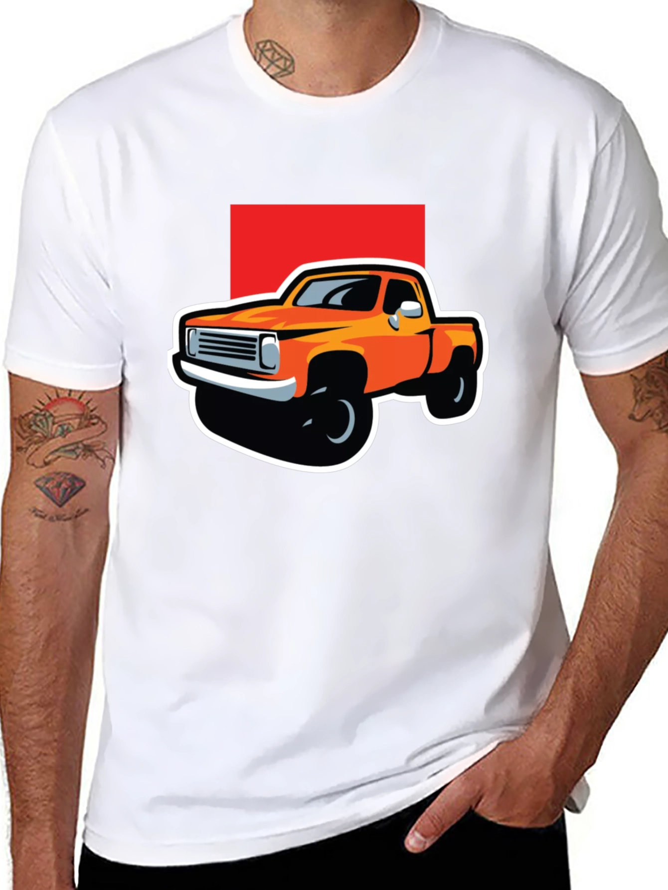 Orange Truck Graphic Tee - Classic Pickup Design