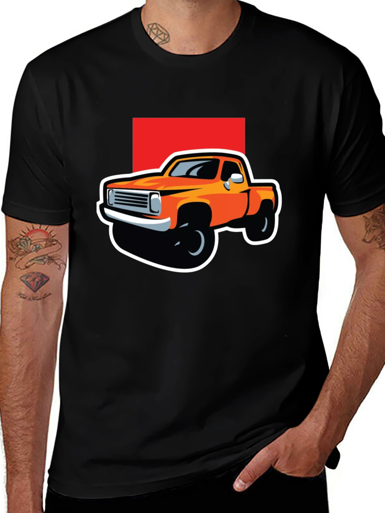 Orange Truck Graphic Tee - Classic Pickup Design