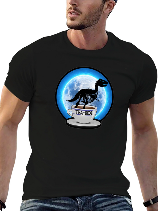Tea-Rex Black T-Shirt - Dinosaur in a Teacup