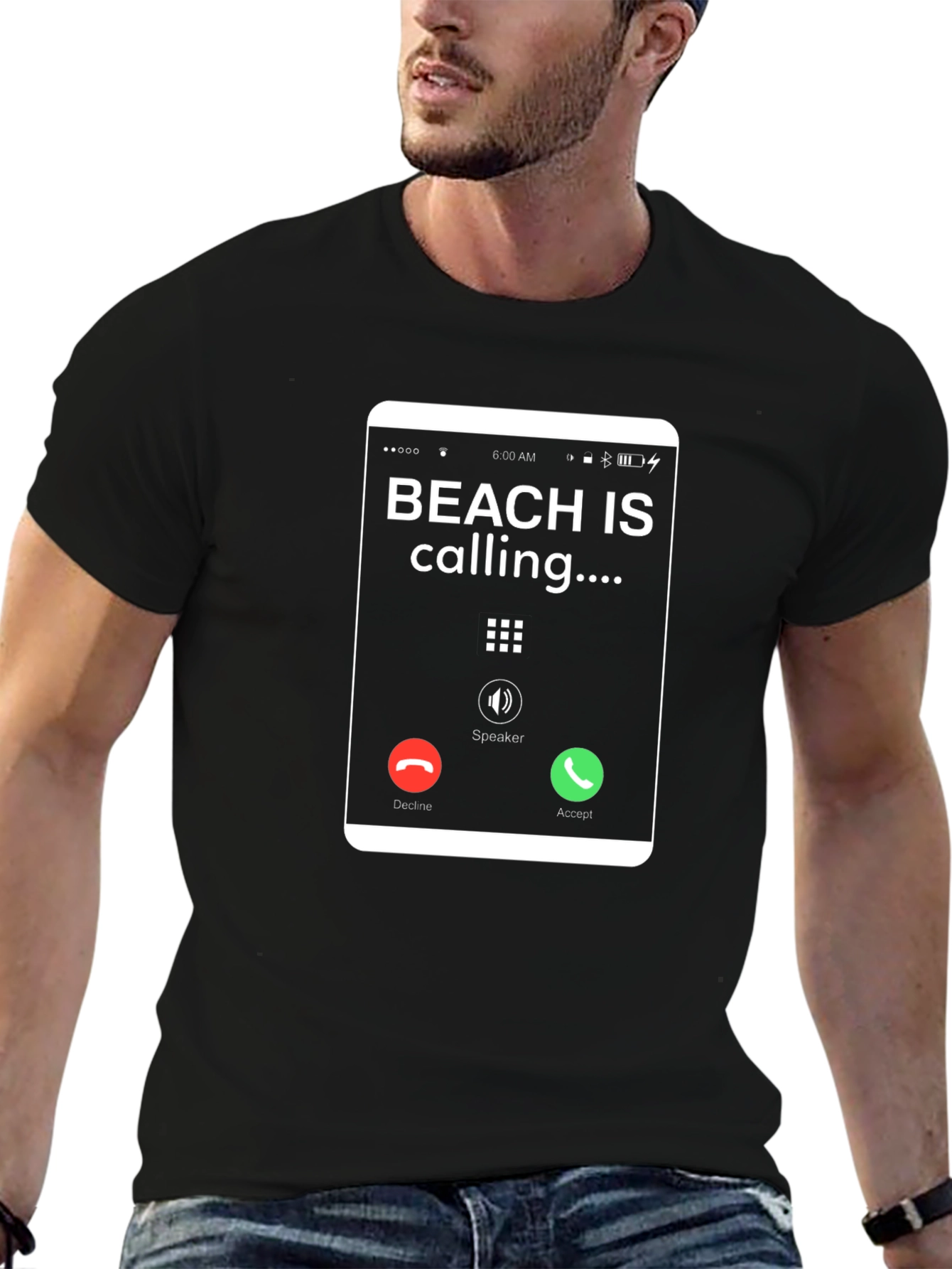 Beach Calling T-Shirt - Black Novelty Tee