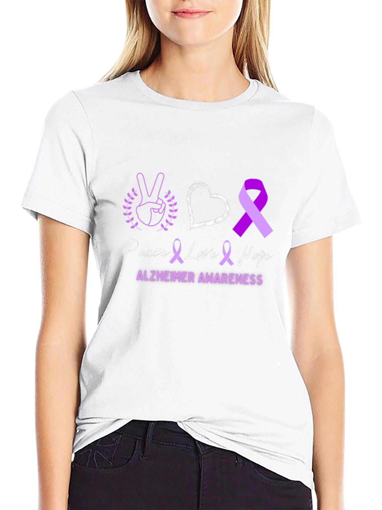 Alzheimers Awareness T-Shirt Peace Love Hope