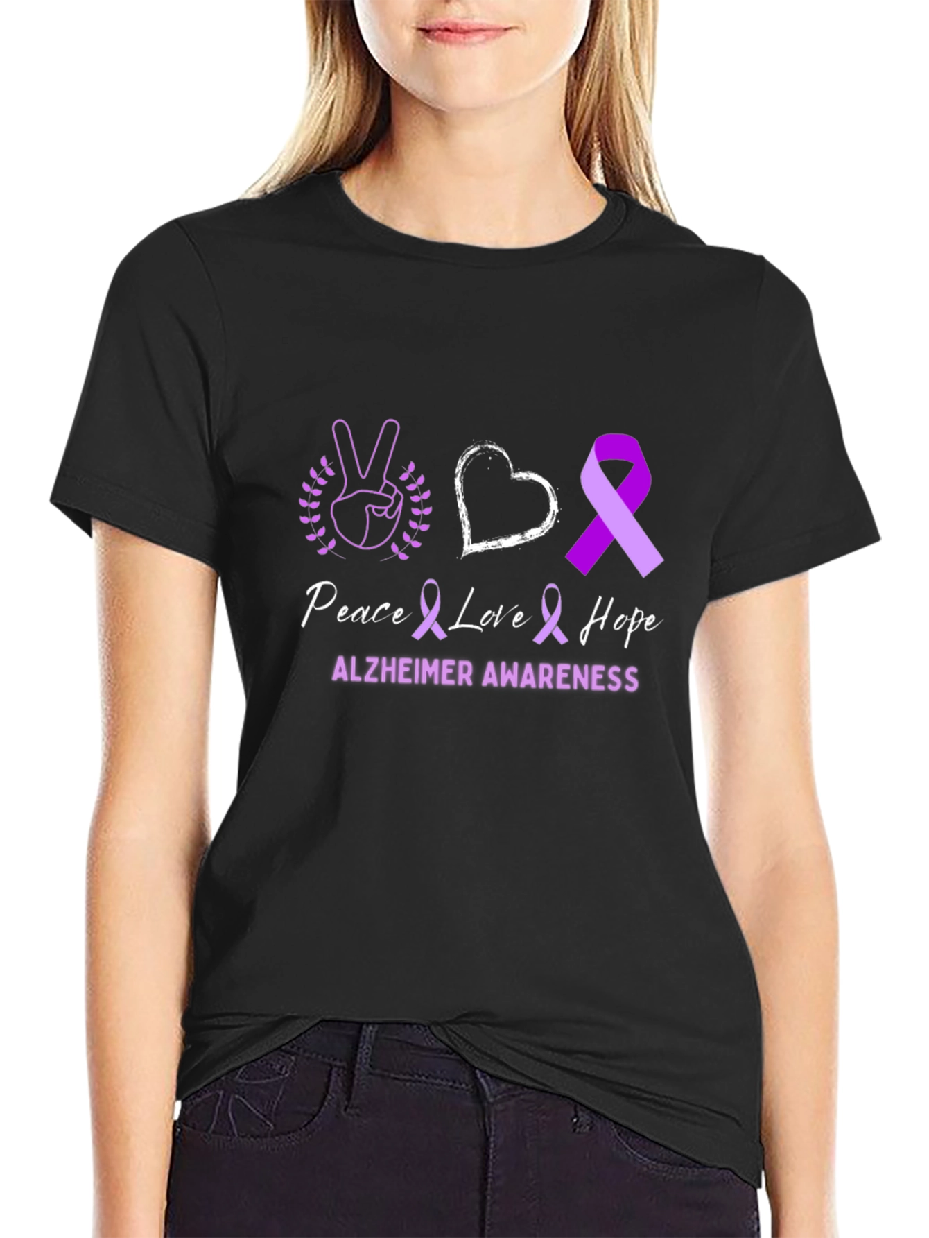 Alzheimers Awareness T-Shirt Peace Love Hope