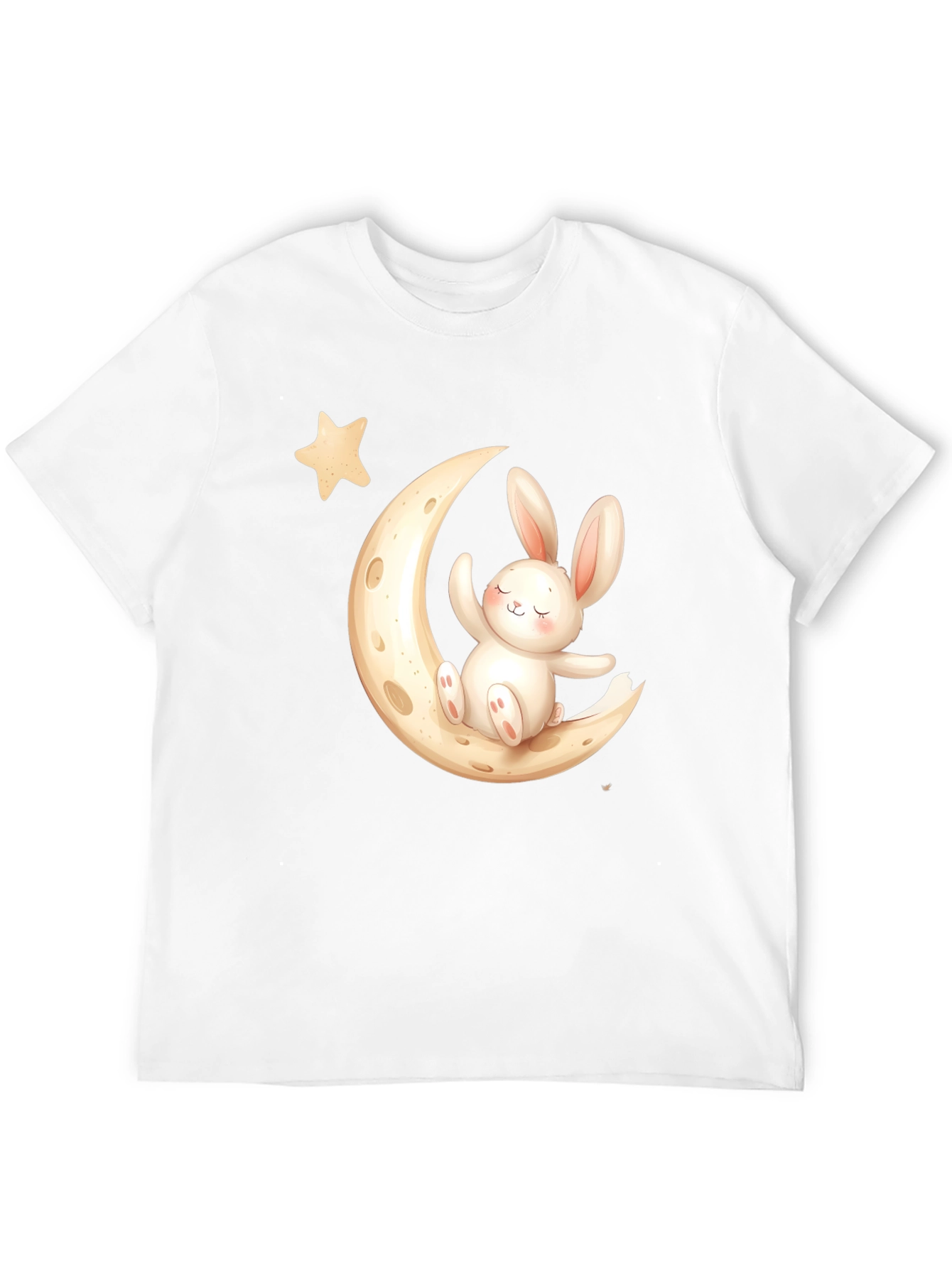 Cute Bunny on Moon Black T-Shirt