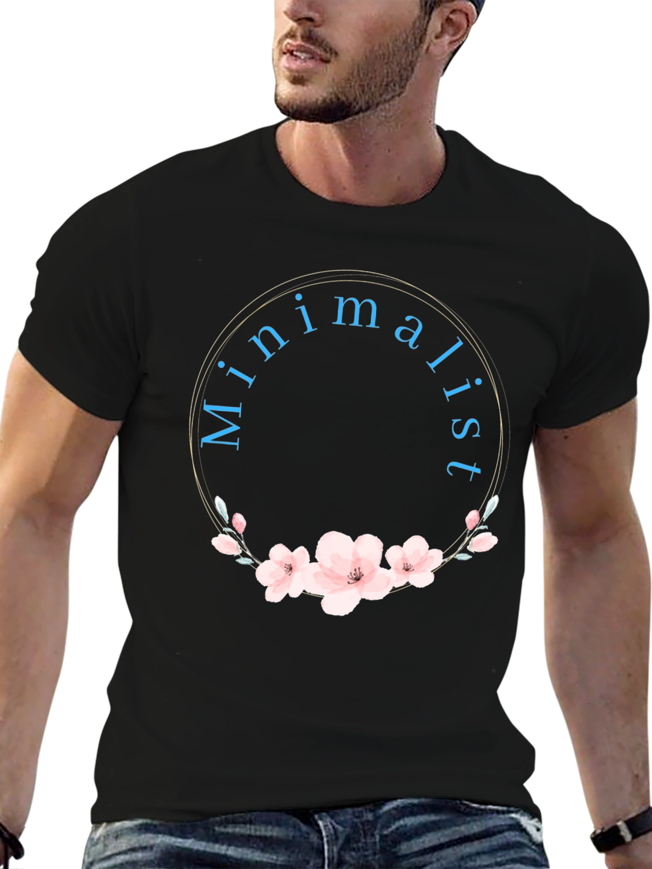Minimalist Floral Graphic Black T-Shirt