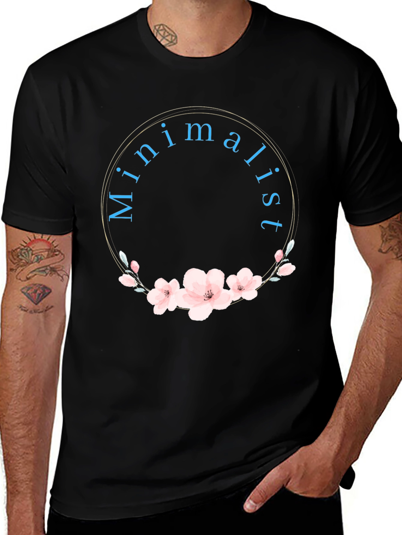 Minimalist Floral Graphic Black T-Shirt
