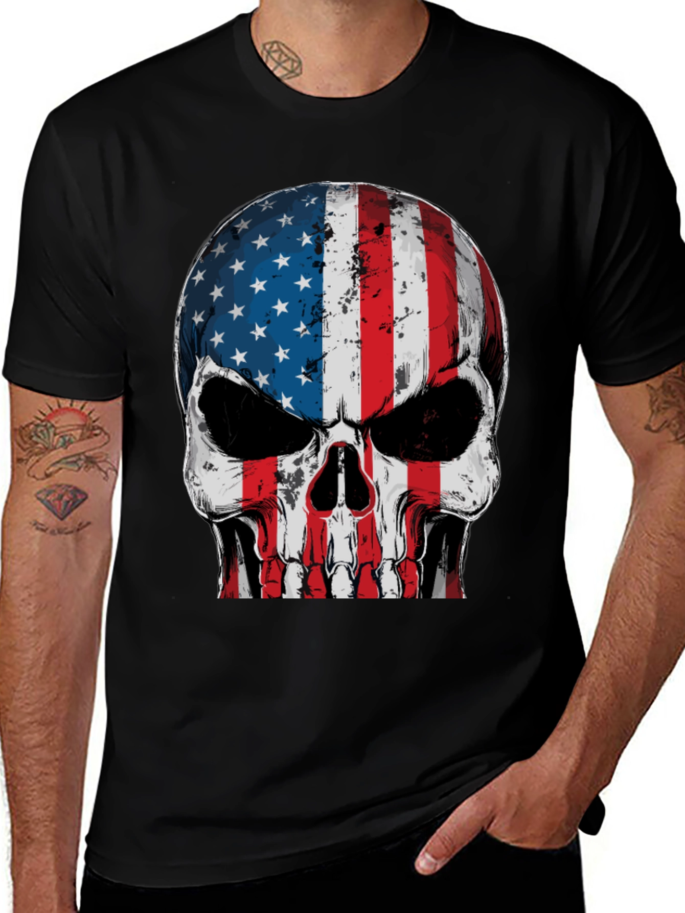 American Flag Skull Graphic T-Shirt
