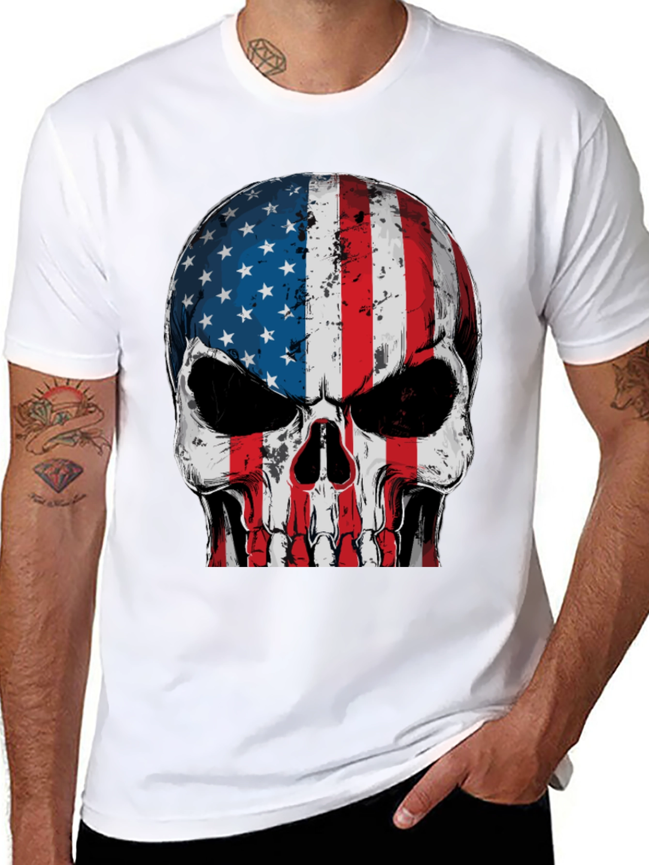 American Flag Skull Graphic T-Shirt