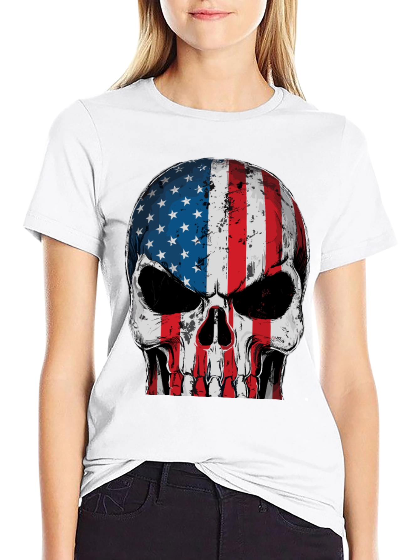 American Flag Skull Graphic T-Shirt