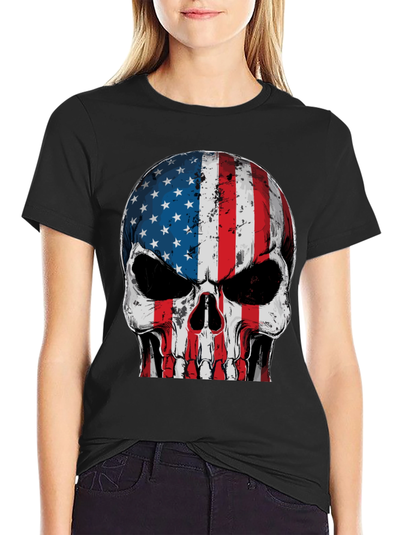 American Flag Skull Graphic T-Shirt