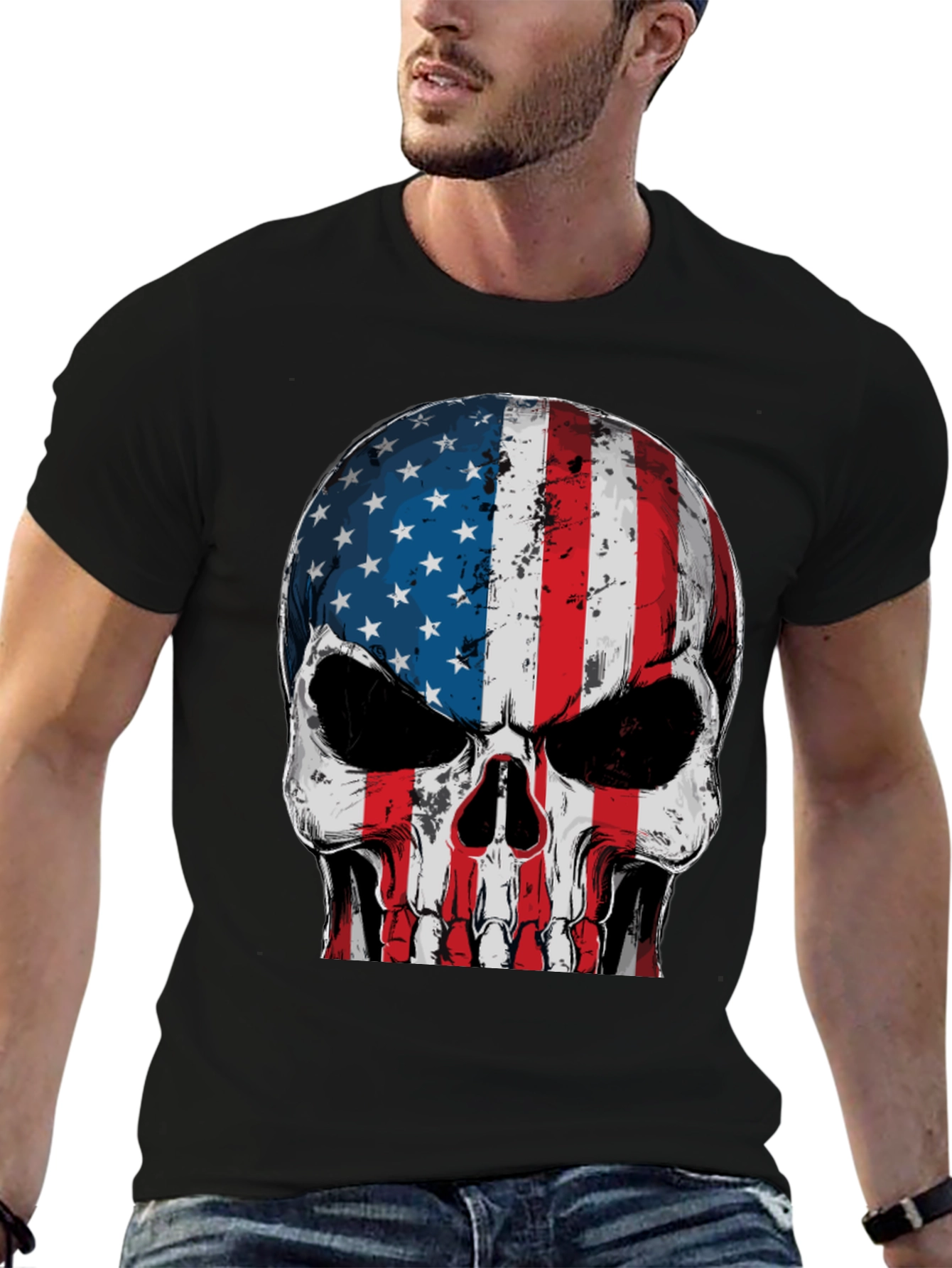American Flag Skull Graphic T-Shirt