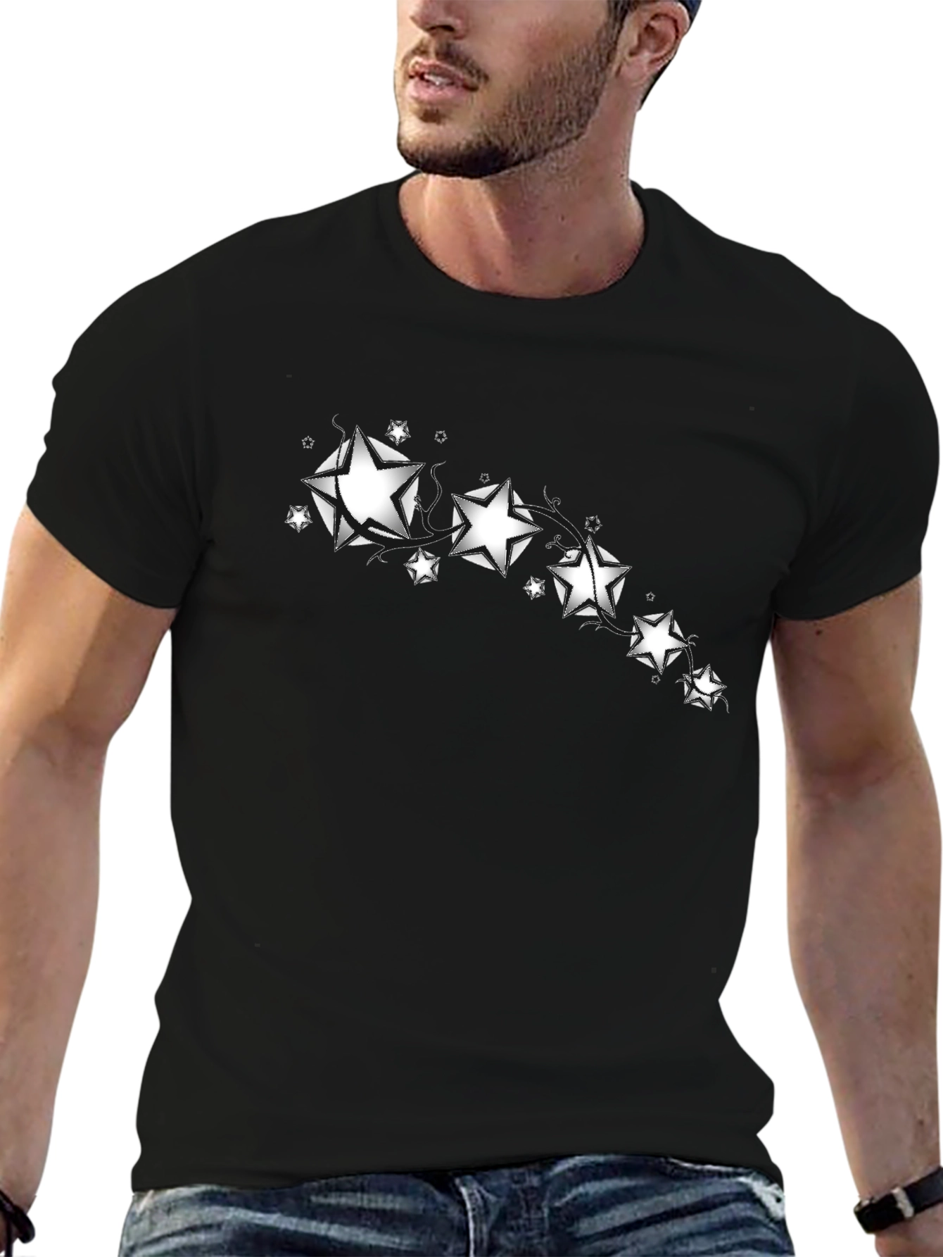 Stylish Black Tee with Star Graphic