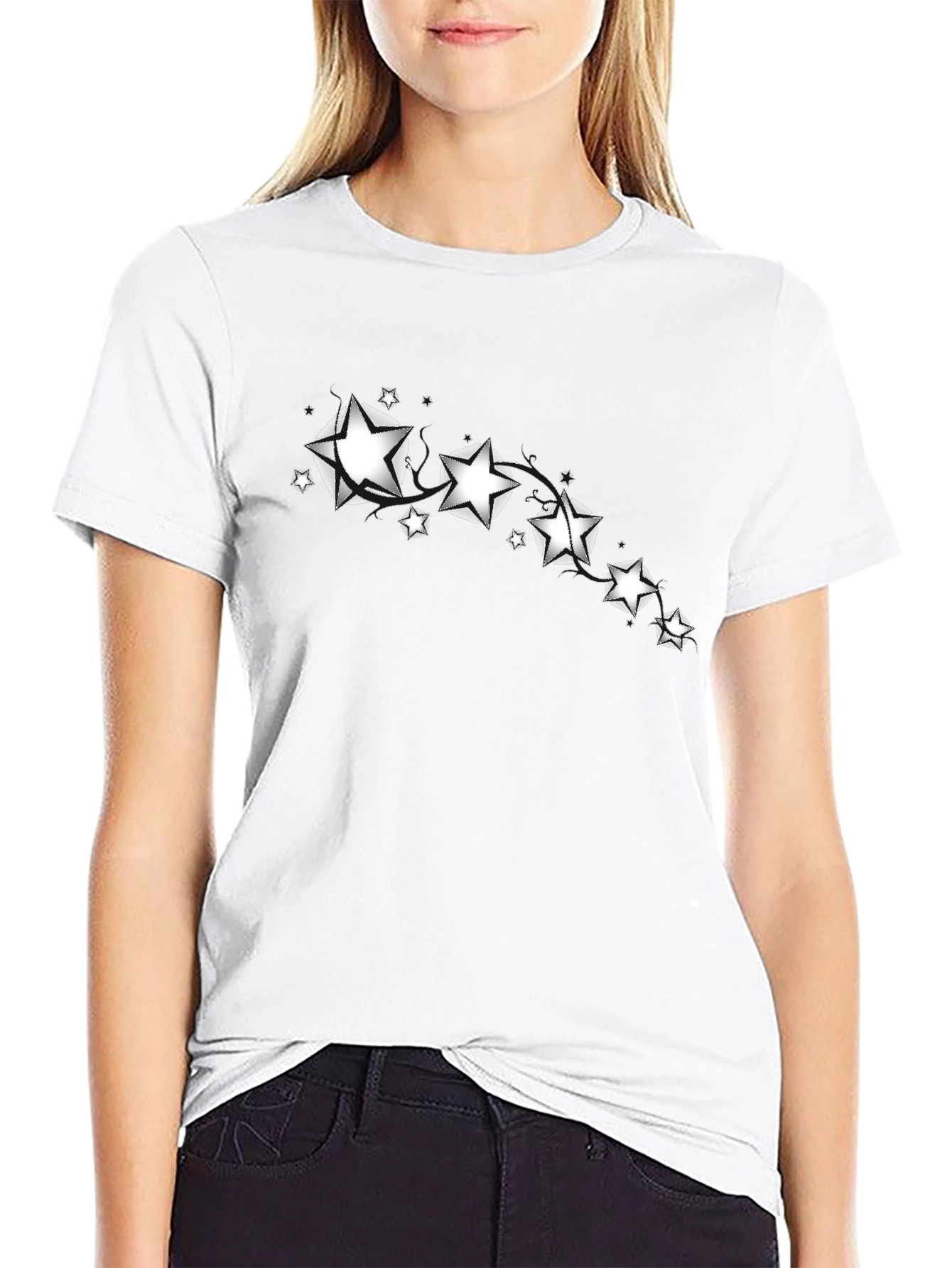 Stylish Black Tee with Star Graphic